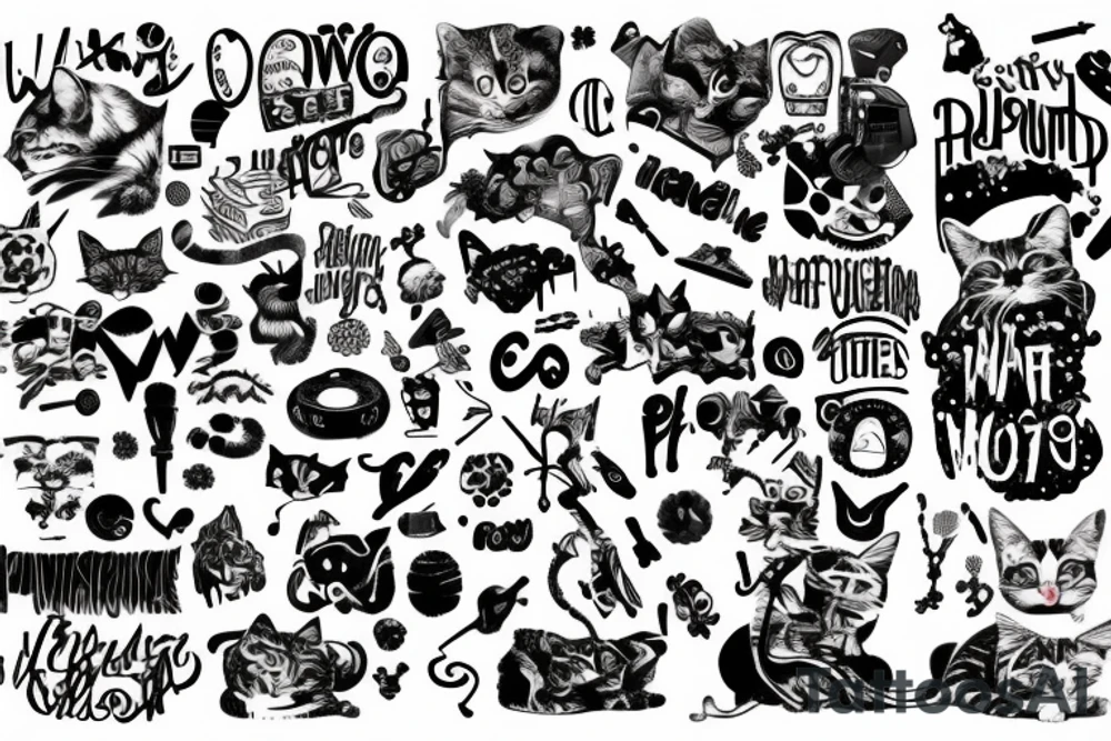 Meow wolf written out in different fonts tattoo idea