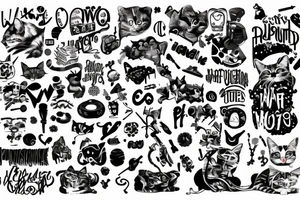 Meow wolf written out in different fonts tattoo idea