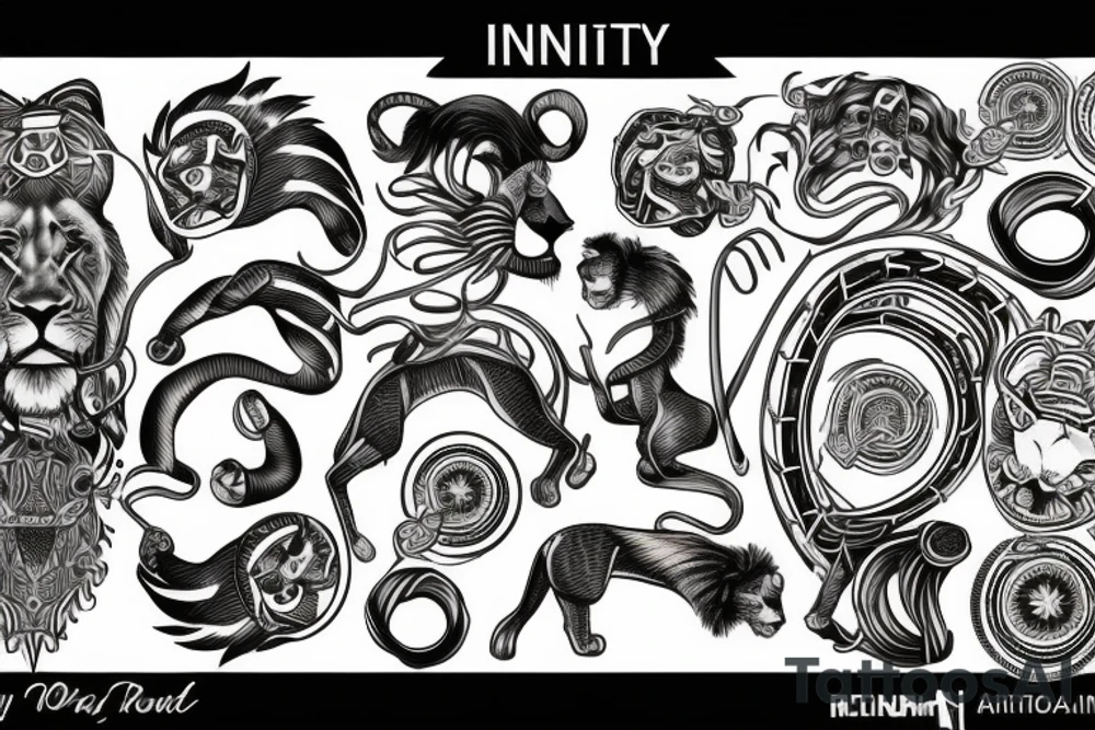 infinity loop with lion connected tattoo idea