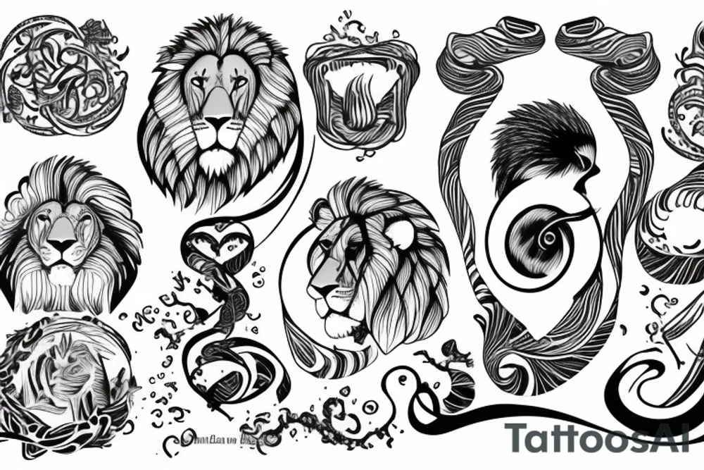 lion swirling out of a figure 8 tattoo idea