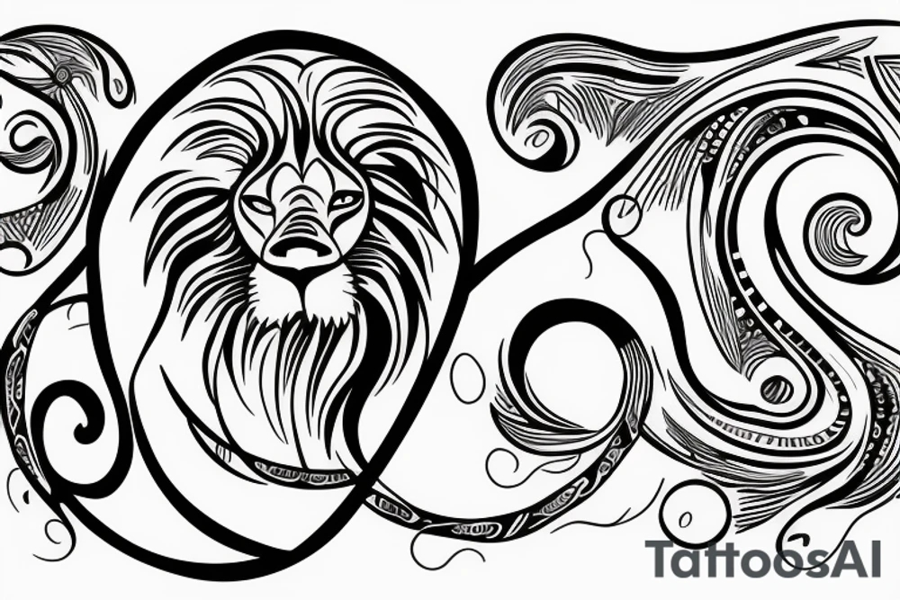 lion swirling out of a figure 8 tattoo idea