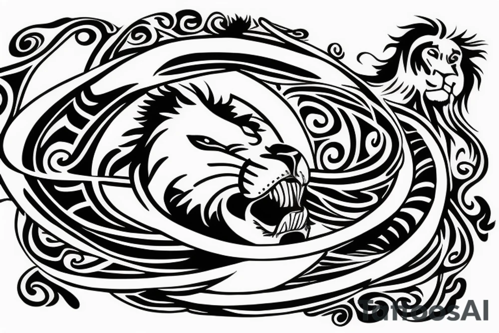 lion swirling out of an infinity loop in small figure 8 tattoo idea