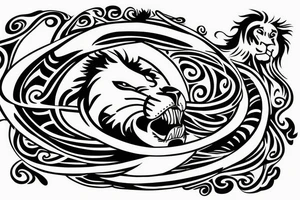 lion swirling out of an infinity loop in small figure 8 tattoo idea