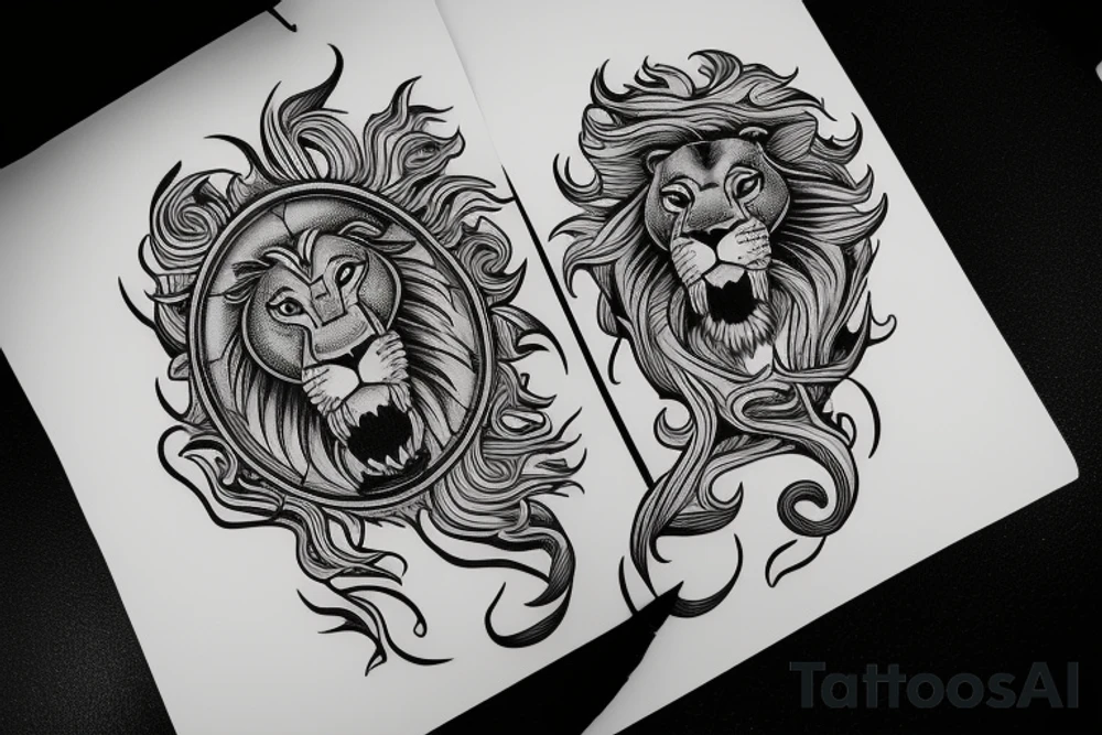 lion swirling out of an infinity loop in small figure 8 tattoo idea