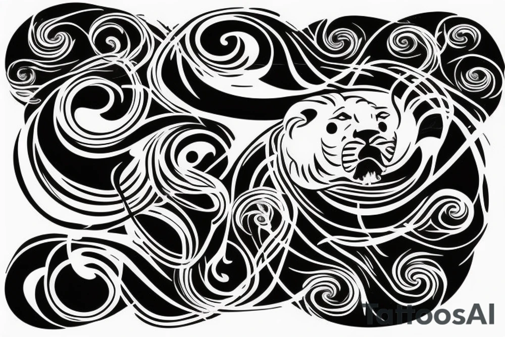 lion swirling out of an infinity loop in small figure 8 tattoo idea
