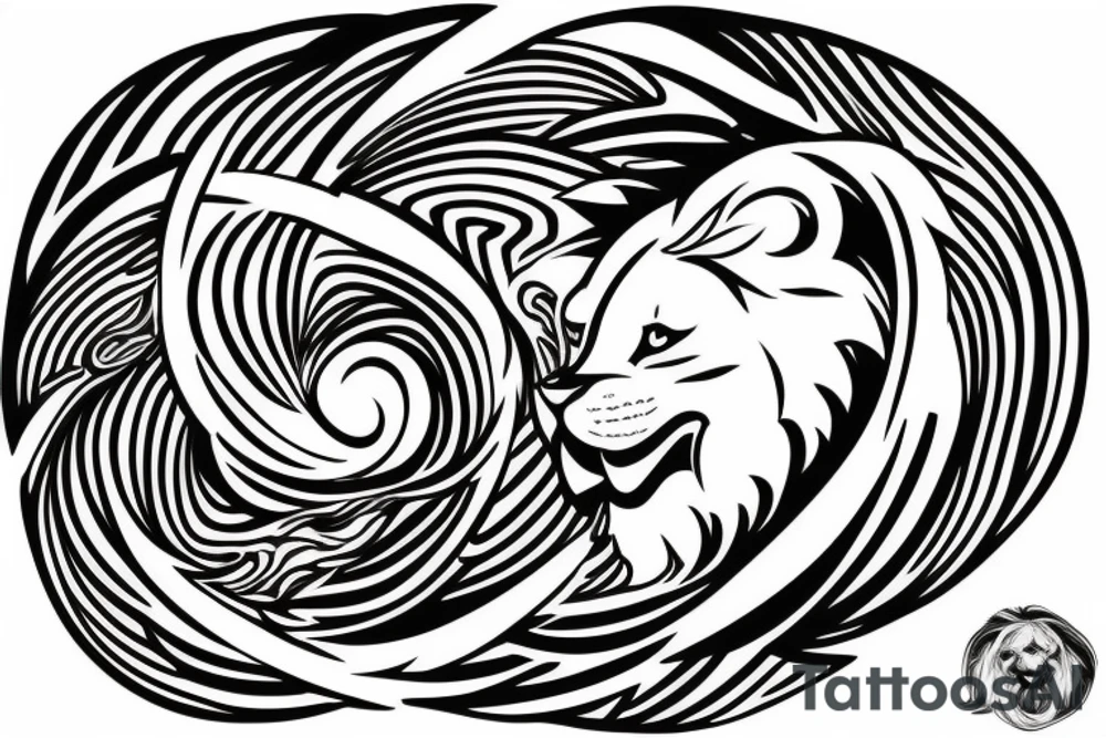 lion swirling out of an infinity loop in small figure 8 tattoo idea