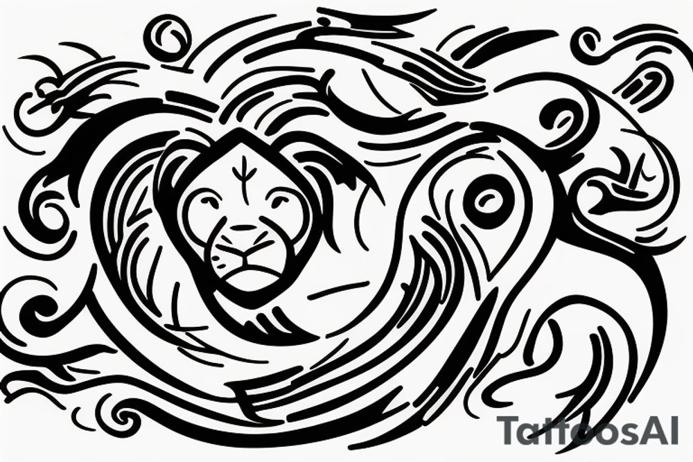lion swirling out of small figure 8 tattoo idea