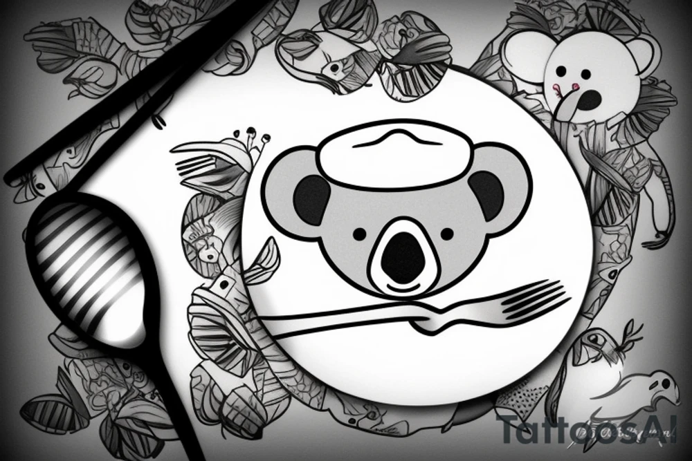 mean Koala with chef hat and spoon tattoo idea