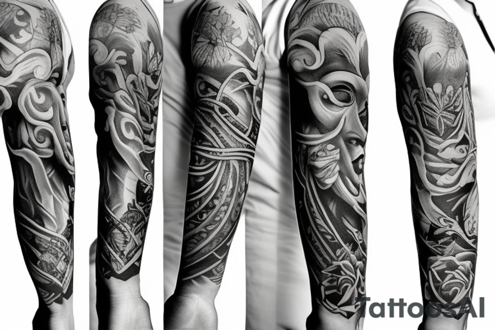 Full arm sleeve about life tattoo idea