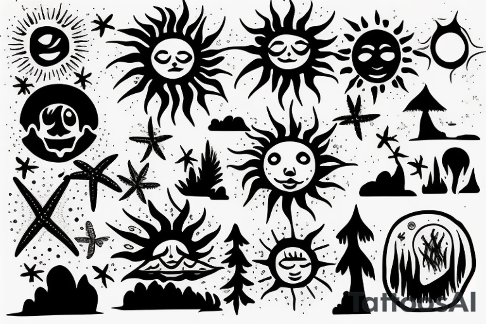 Beach and forest with sun tattoo idea