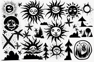 Beach and forest with sun tattoo idea