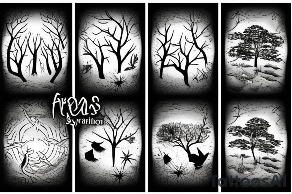 Beach and forest with sun tattoo idea