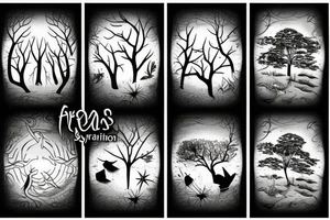Beach and forest with sun tattoo idea