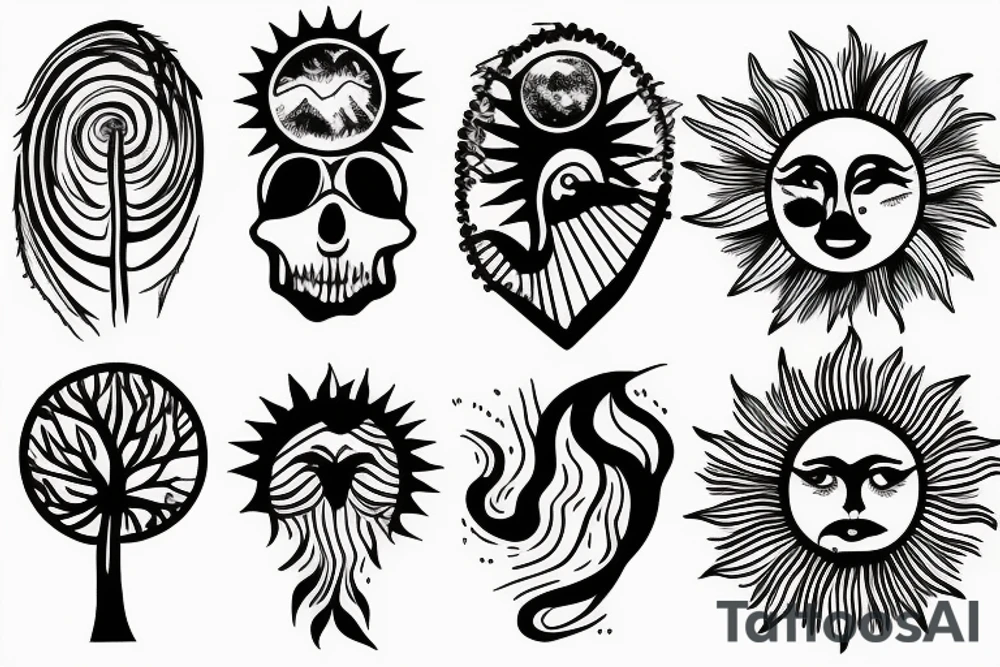 Beach, forest, and sun tattoo idea
