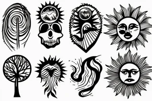 Beach, forest, and sun tattoo idea