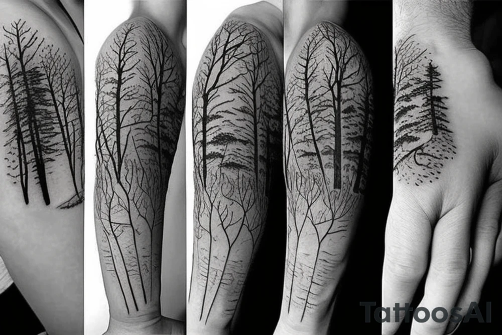 Beach, forest, and sun tattoo idea