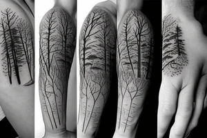 Beach, forest, and sun tattoo idea