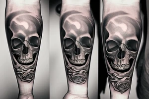 Clock on forearm and skull tattoo idea