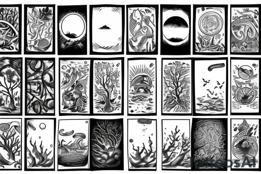 Beach with a sun and forest tattoo idea
