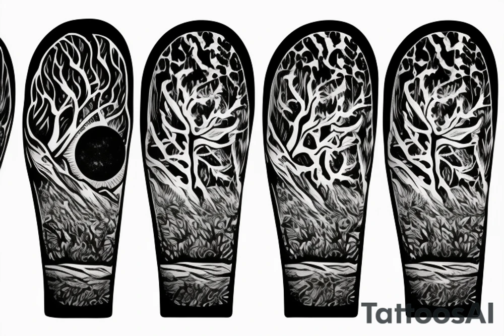 Beach with a sun and forest tattoo idea