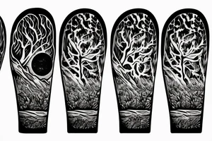 Beach with a sun and forest tattoo idea