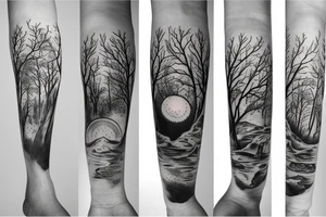 Beach with a sun and forest tattoo idea