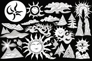 Beach with a sun and forest tattoo idea