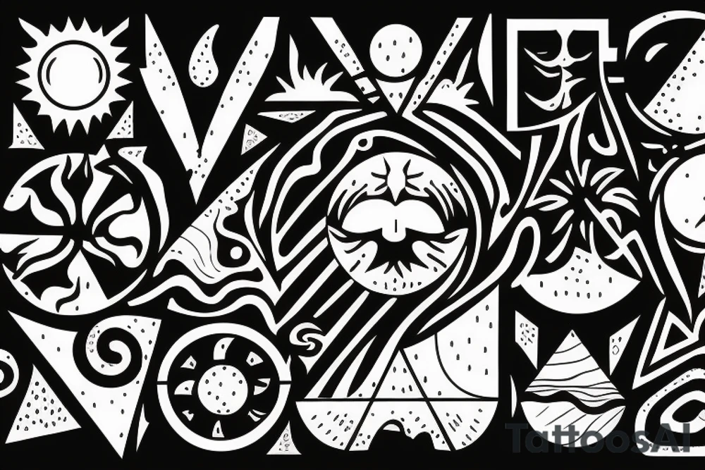 Beach with a sun and forest tattoo idea