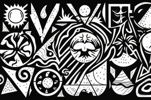 Beach with a sun and forest tattoo idea