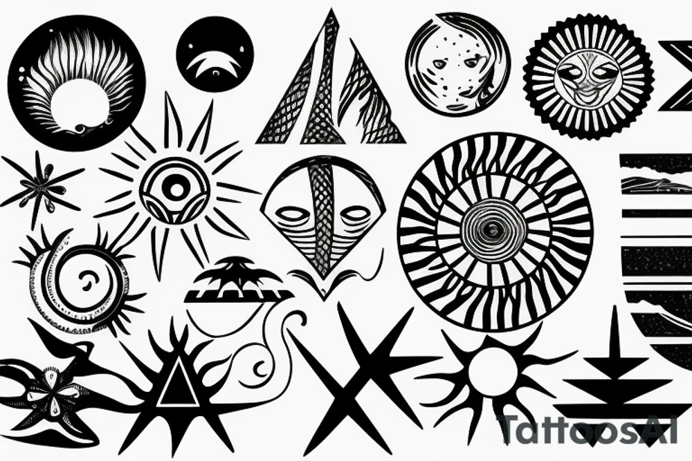 Beach with a sun and forest tattoo idea