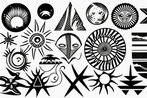 Beach with a sun and forest tattoo idea