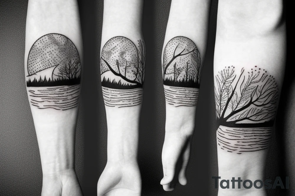 Beach with a sun and forest tattoo idea