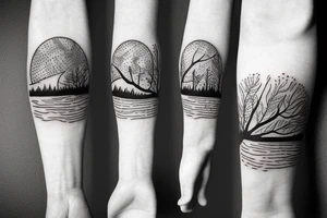 Beach with a sun and forest tattoo idea