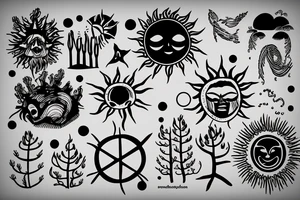 Beach with a sun and forest tattoo idea