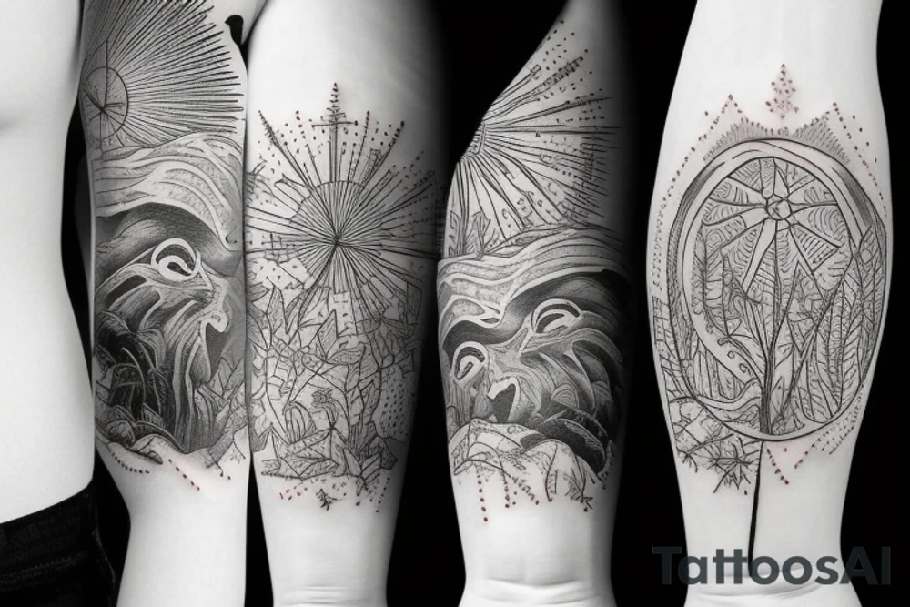 Beach with a sun and forest tattoo idea