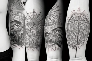 Beach with a sun and forest tattoo idea