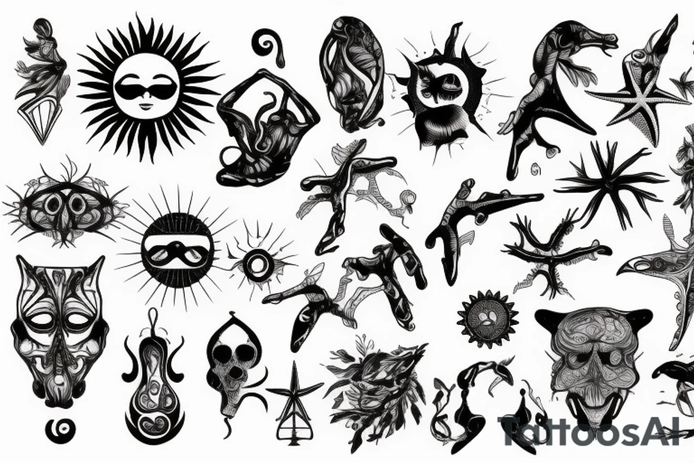 Beach with a sun and forest tattoo idea