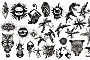 Beach with a sun and forest tattoo idea