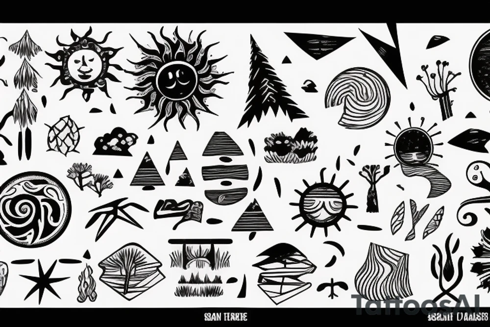 Beach with a sun and forest tattoo idea