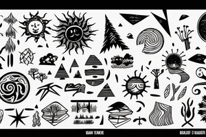 Beach with a sun and forest tattoo idea
