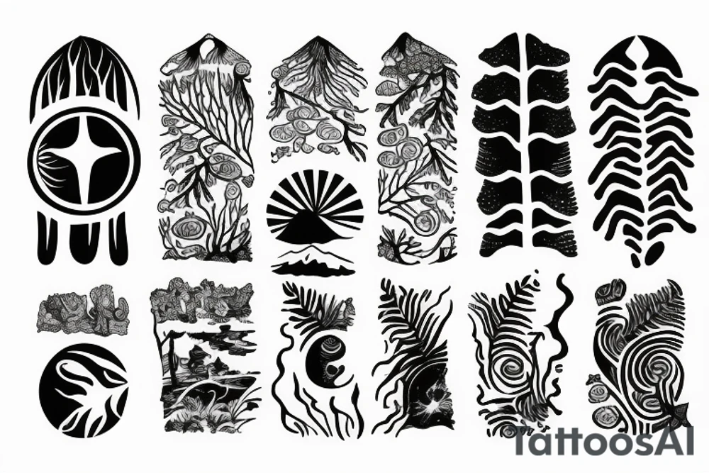 Beach with a sun and forest tattoo idea