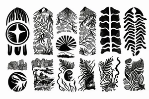 Beach with a sun and forest tattoo idea