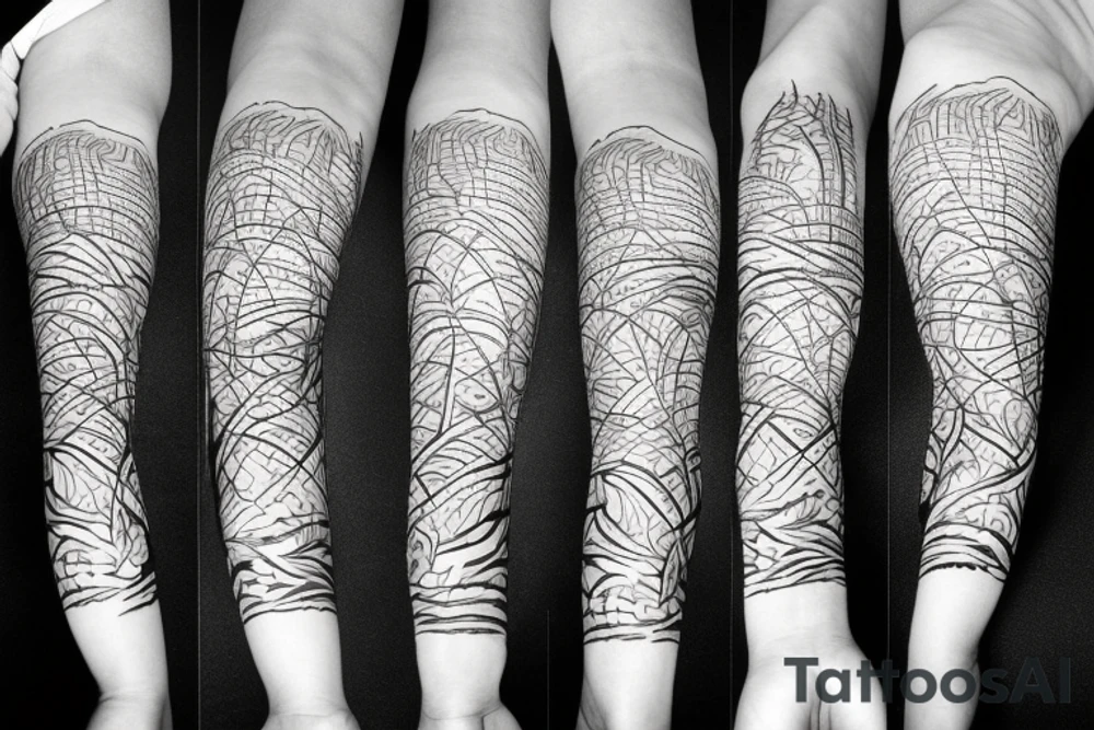 Beach with a sun and forest tattoo idea