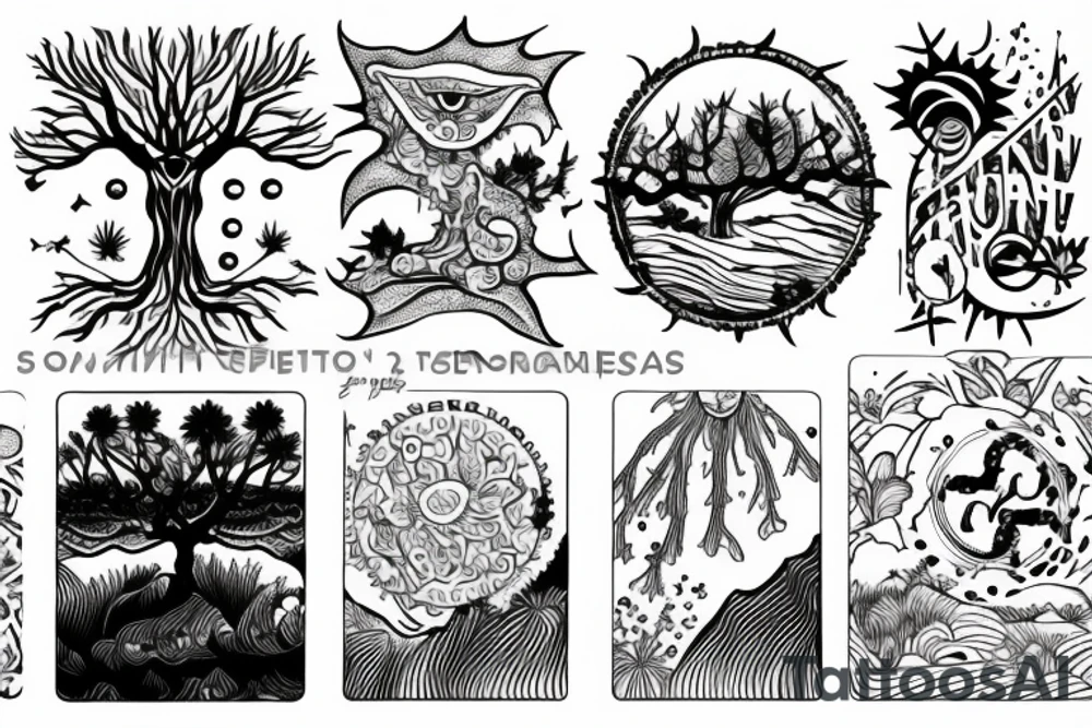 Beach with a sun and forest tattoo idea