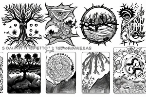 Beach with a sun and forest tattoo idea