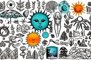 Beach with a sun and forest tattoo idea