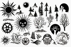 Beach with a sun and forest tattoo idea
