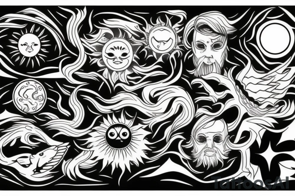 Sun, water, earth, and wind tattoo idea
