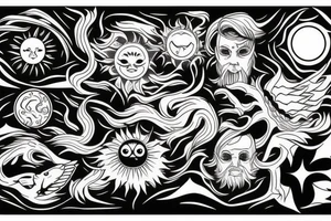 Sun, water, earth, and wind tattoo idea