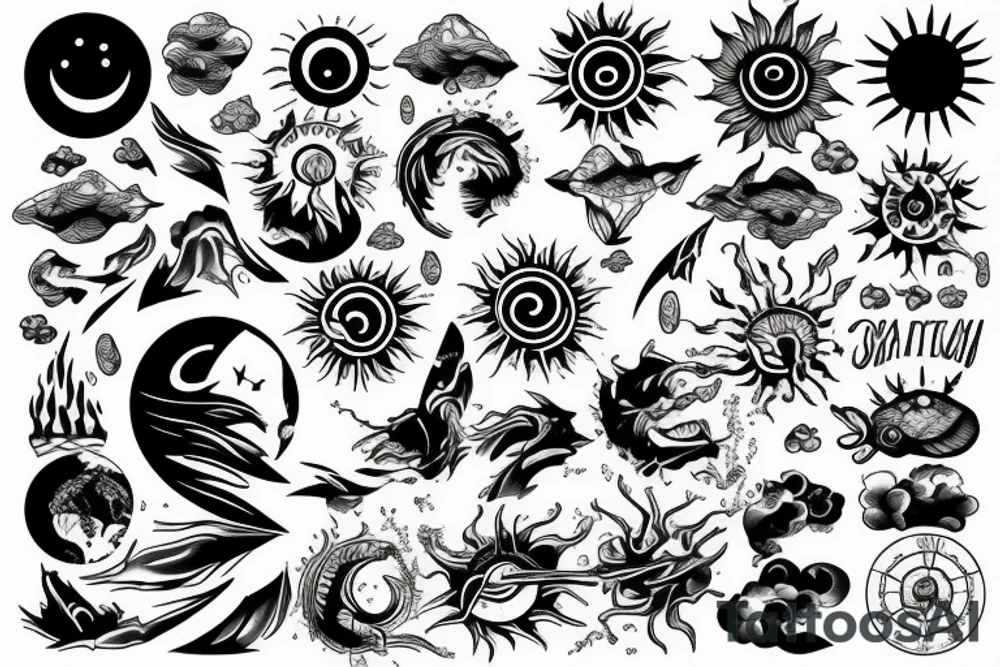 Sun, water, earth, and wind tattoo idea